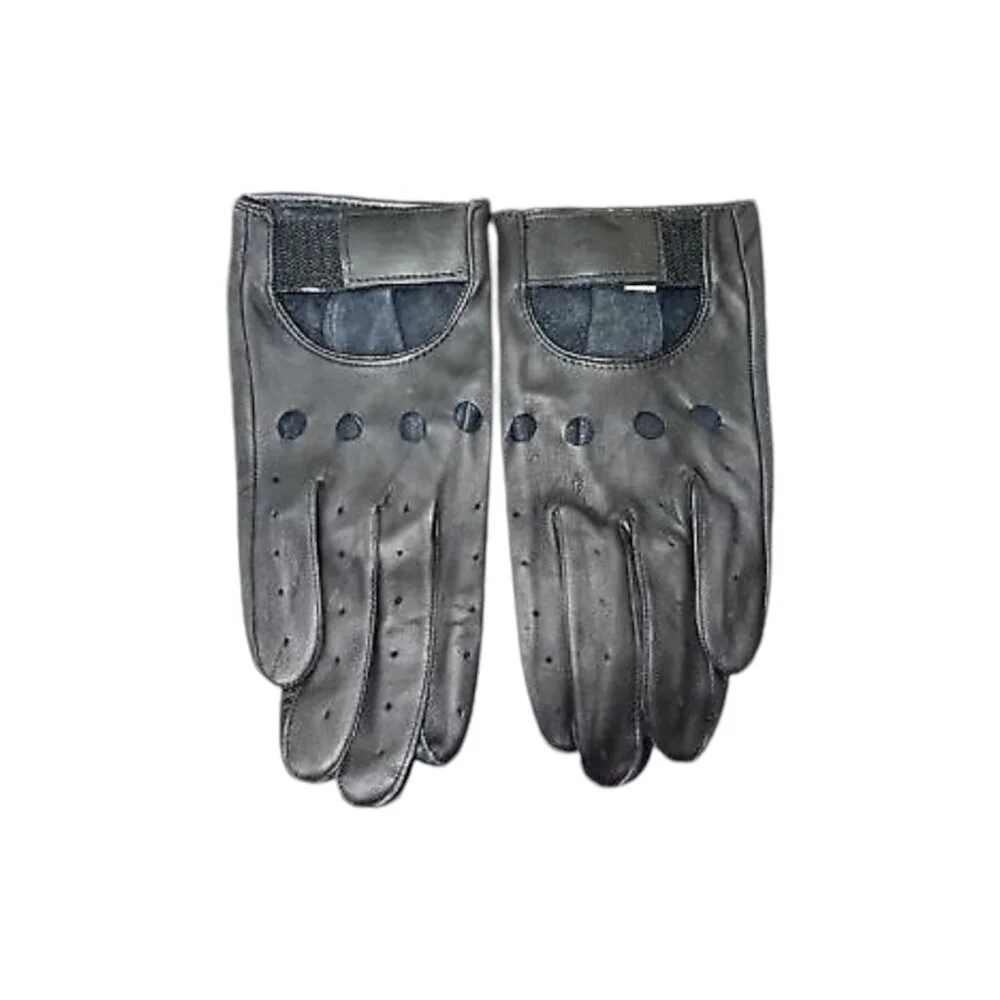 Vintage - Ladies Women's Black Genuine Leather Gloves Size Large Xs Front Strap
